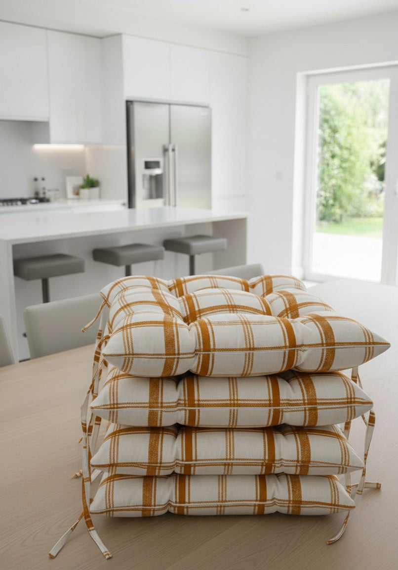 Cuscini Sedia Zaffiro Imbottiti Cotone Jacquard Bianco Giallo Bronzo - Barrile donna