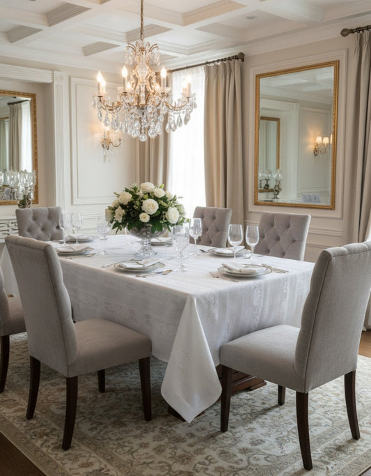 Tovaglia di Lusso RUBINO Jacquard Misto Lino - Design Tela Aida - Su Misura (Bianco/Avorio) - Barrile donna