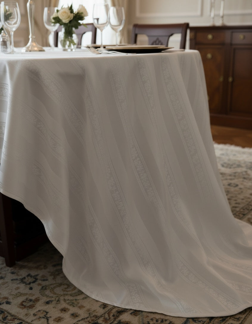 Tovaglia di Lusso RUBINO Jacquard Misto Lino - Design Tela Aida - Su Misura (Bianco/Avorio) - Barrile donna