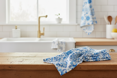 Set 3 Strofinacci in Cotone Drill "Mediterraneo" | Fantasia Blu e Bianco - Barrile donna