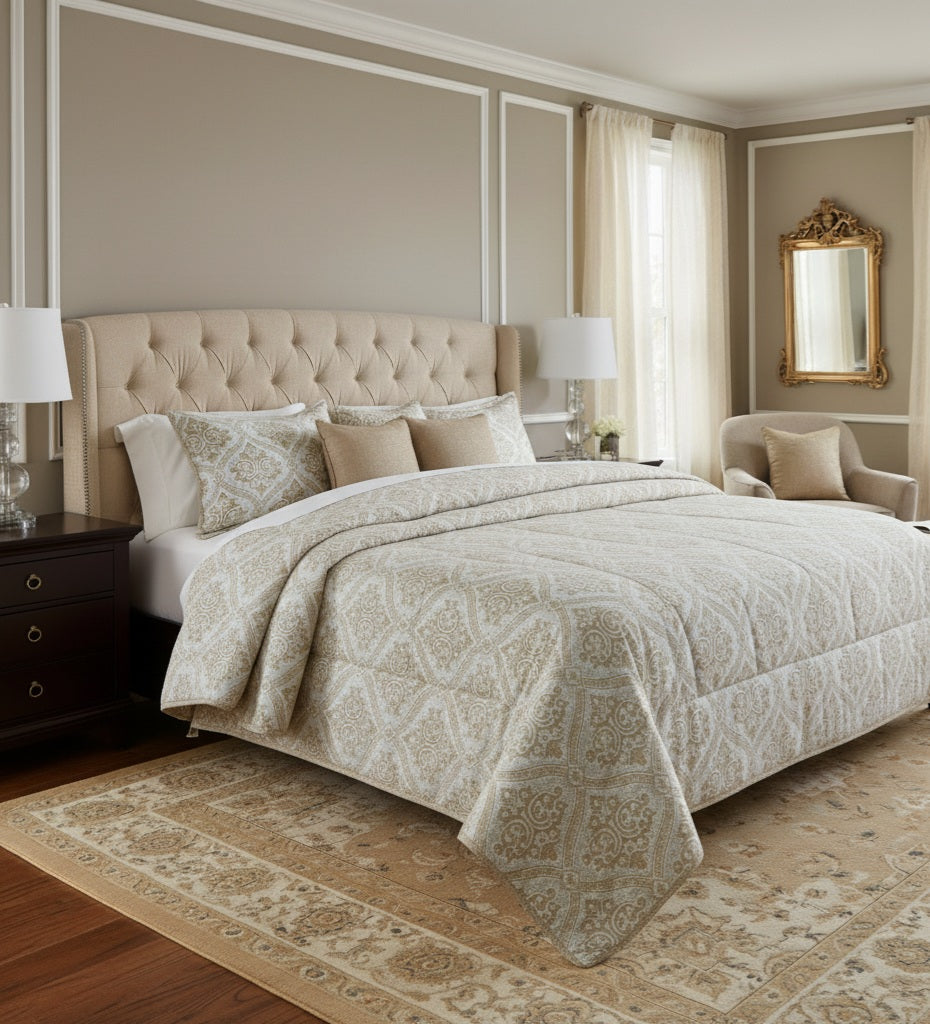 Trapunta Diamante Matrimoniale Jacquard Panna e Oro 270x270 cm | Invernale 350 gr - Barrile donna