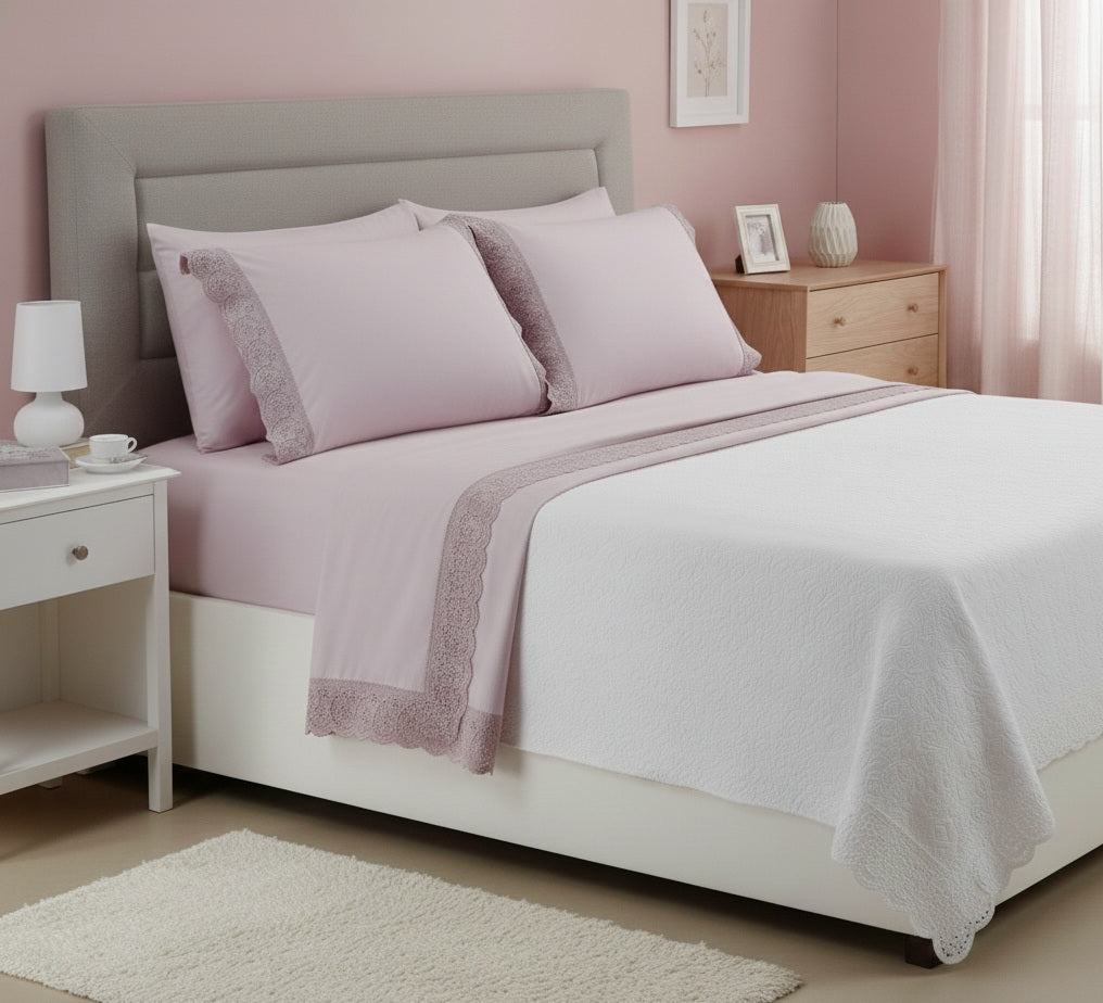 Completo Letto Matrimoniale Linea Roma con Pizzo San Gallo | Made in Italy - Barrile donna