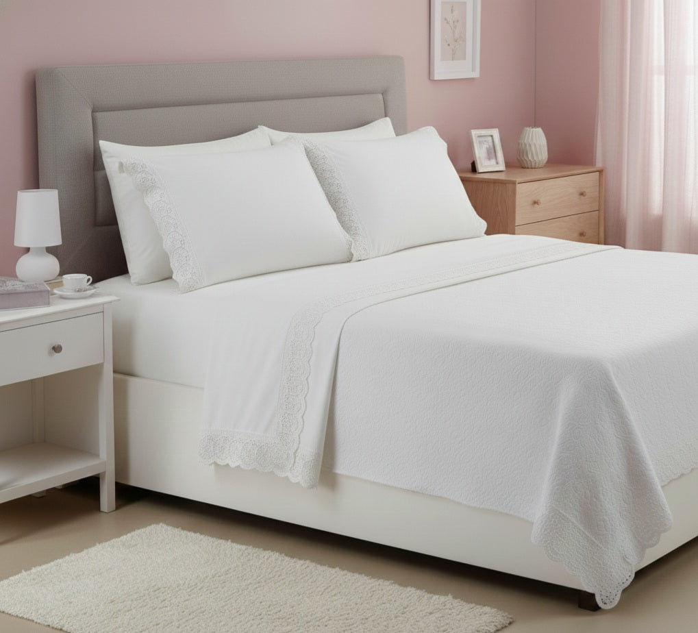 Completo Letto Matrimoniale Linea Roma con Pizzo San Gallo | Made in Italy - Barrile donna