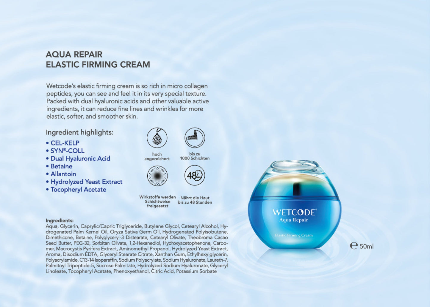 WETCODE - Aqua Repair Elastic Firming Cream 50ml - Barrile donna