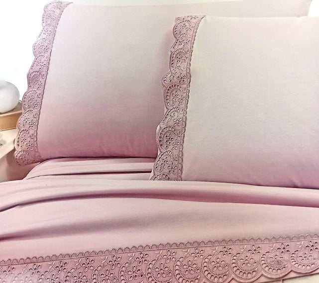 Completo Letto Matrimoniale Linea Roma con Pizzo San Gallo | Made in Italy - Barrile donna