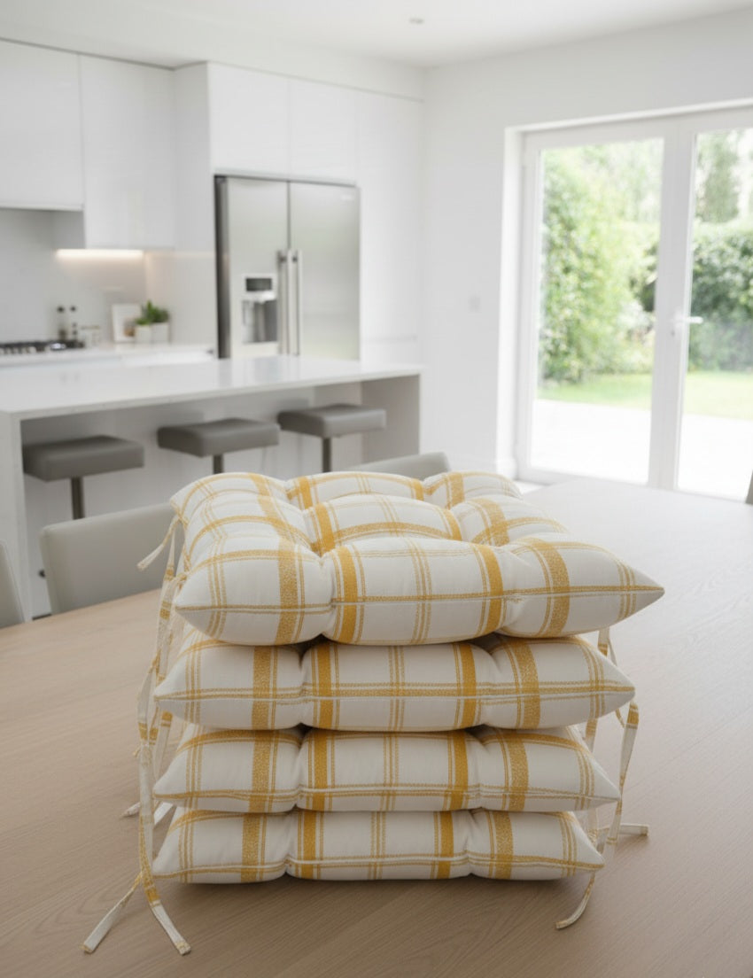 Cuscini Sedia Zaffiro Imbottiti Cotone Jacquard Bianco Giallo Bronzo - Barrile donna