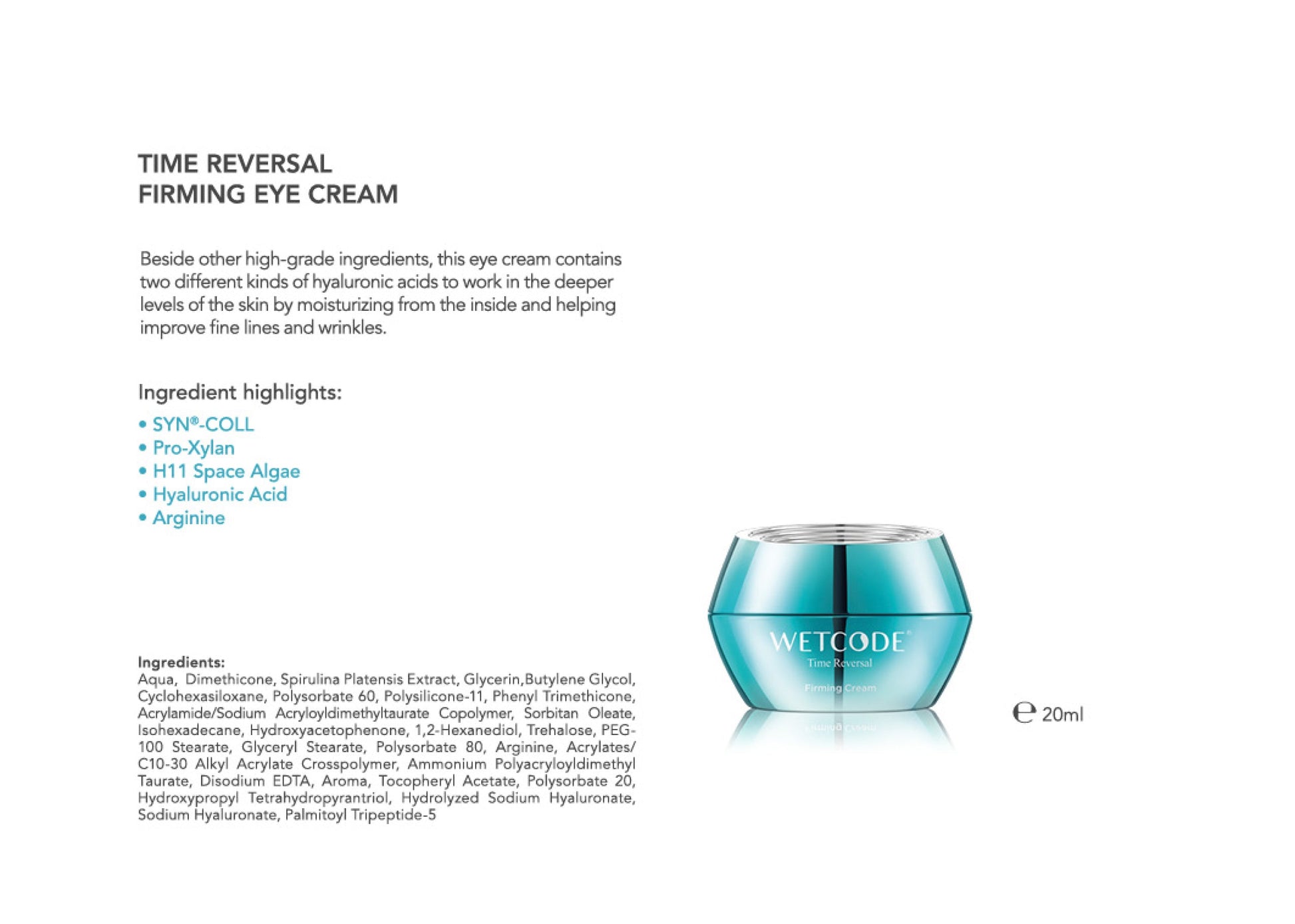 WETCODE - Time Reversal Firming Eye Cream 20ml - Barrile donna