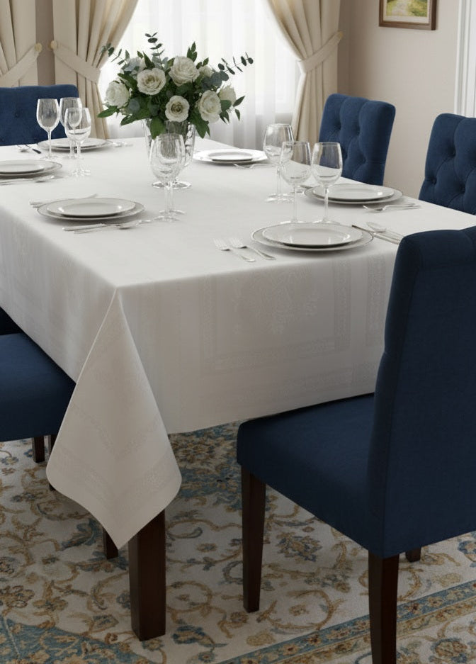 Tovaglia di Lusso RUBINO Jacquard Misto Lino - Design Tela Aida - Su Misura (Bianco/Avorio) - Barrile donna